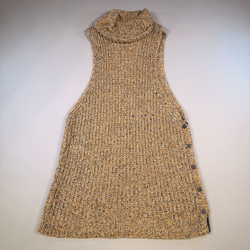 FREE PEOPLE Burnt Orange Heavy Knit Sleeveless Turtleneck Sweater Dress Size L